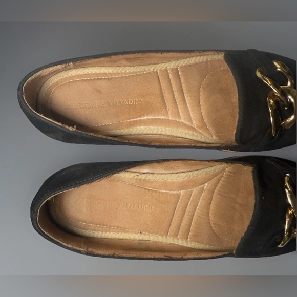 Adrienne Vittadini Shoes Flats Womens Size 7.5 M Black Slip On Suede Feel Gold - Picture 6 of 9